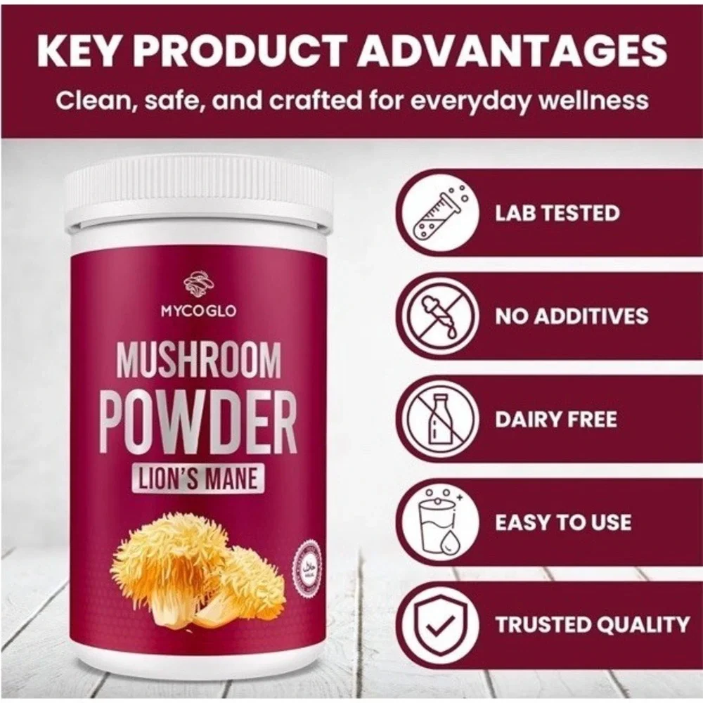 MYCOGLO Lion's Mane Mushroom Powder 151 Servings Sealed Exp 10/2027